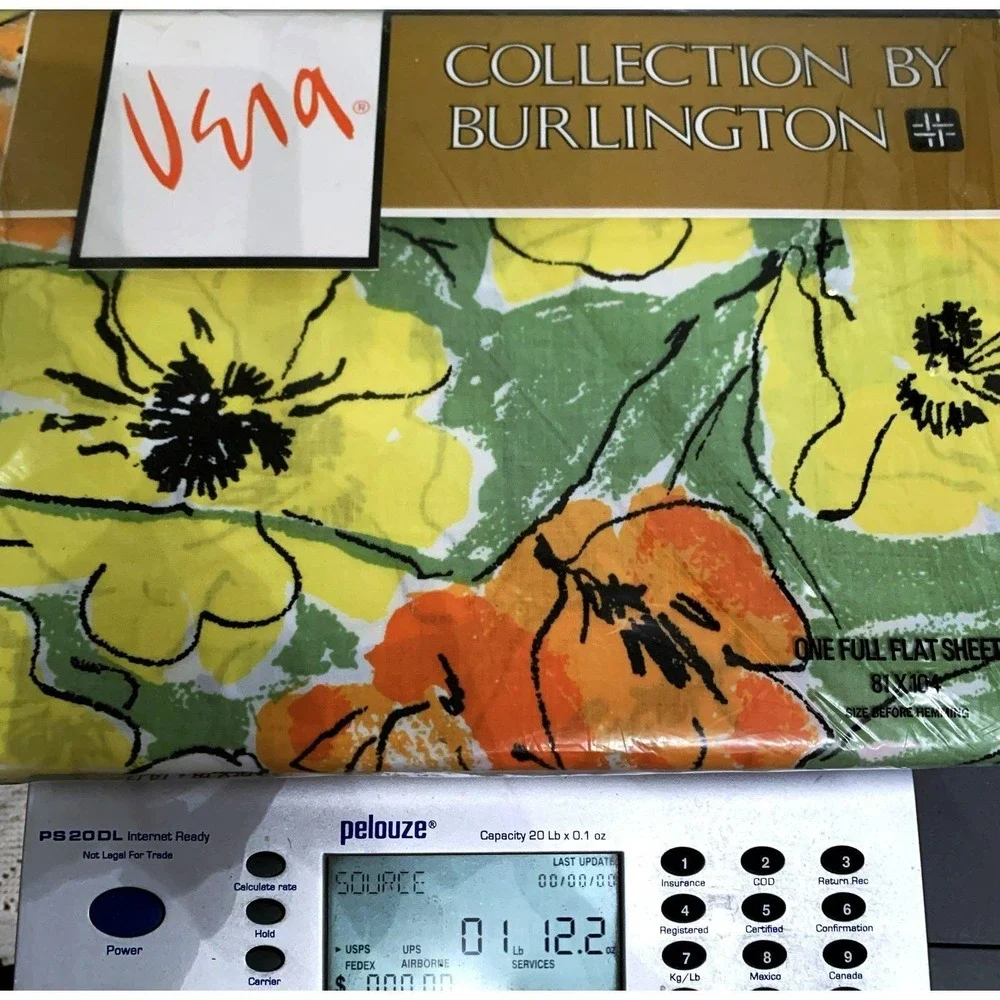 Vtg Vera Neumann by Burlington Full Flat Sheet Tulip Dreams Yellow Orang NOS 70s